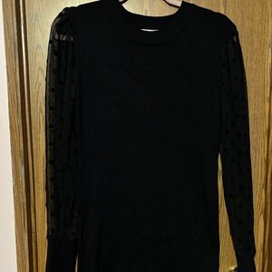 Chic Black Long Sleeve Dress with Sheer Polka Dot Detail